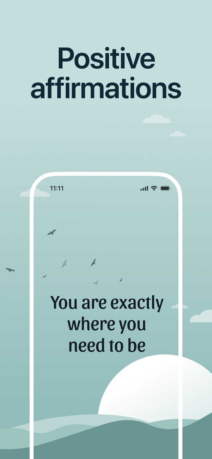 Daily Affirmations to Manifest app — affirmation quote screen reading "You are exactly where you need to be"